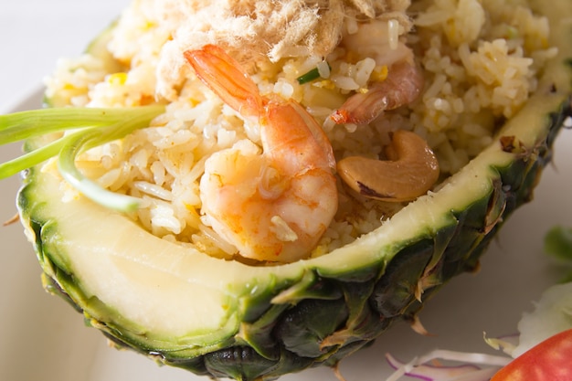 Fried rice in pineapple with shrimp