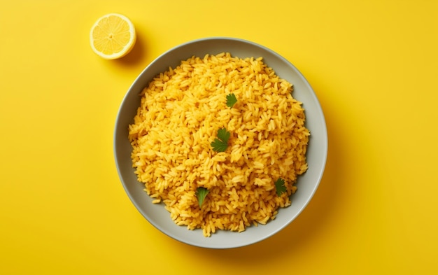 Fried rice in a vivid and minimalistic style with bright colors Generative Ai