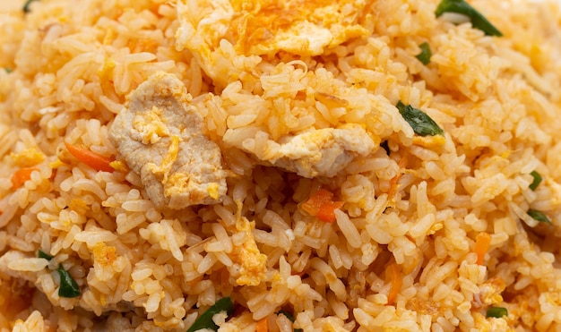 Fried rice in white plate on white background