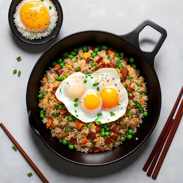 Fried rice with bacon and egg generative art by AI