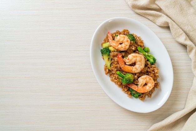 fried rice with broccoli and shrimps - Homemade food style