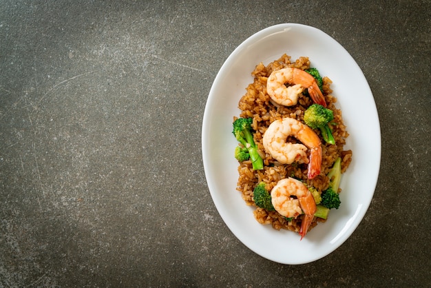 fried rice with broccoli and shrimps - Homemade food style