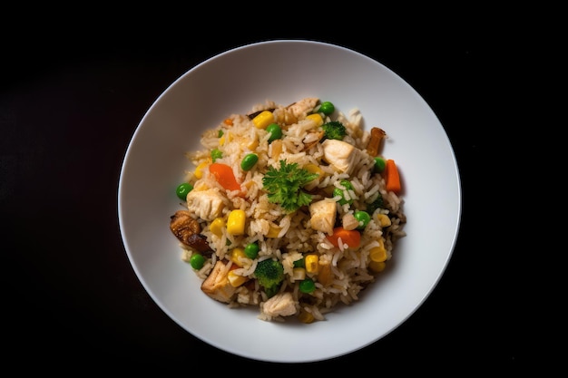 Fried Rice with Chicken Meat Diced Tofu Fried Vegetable Rice Abstract Generative AI Illustration