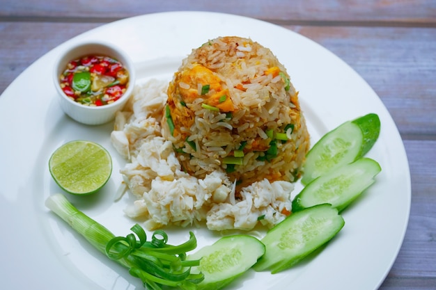 fried rice with crab and vegetables