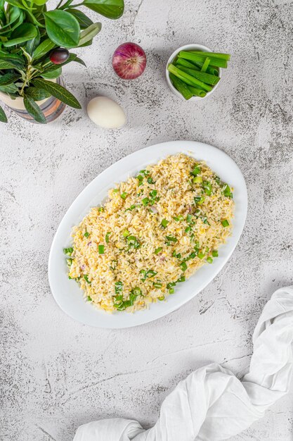 Fried rice with egg scallions