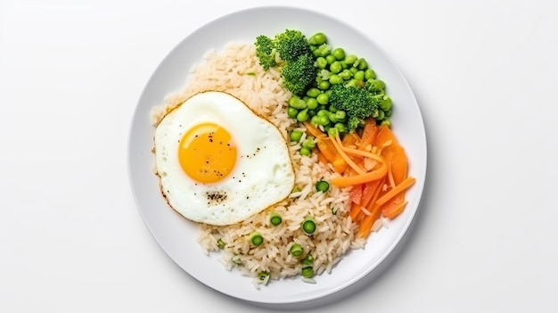 Fried Rice with fried egg topping on a plate white background Generative AI