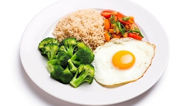 Fried Rice with fried egg topping on a plate white background Generative AI