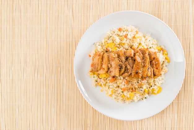 fried rice with grilled chicken and teriyaki sauce