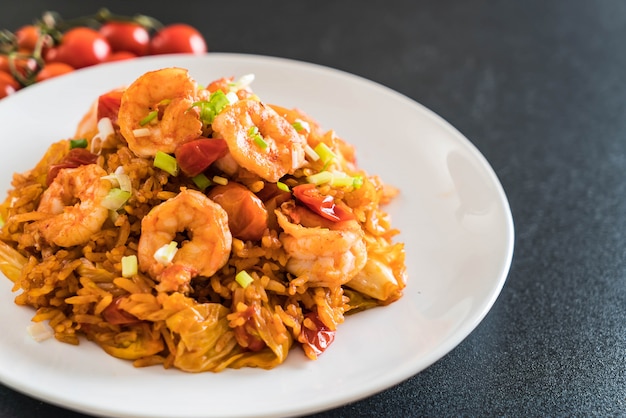 fried rice with korea spicy sauce and shrimps