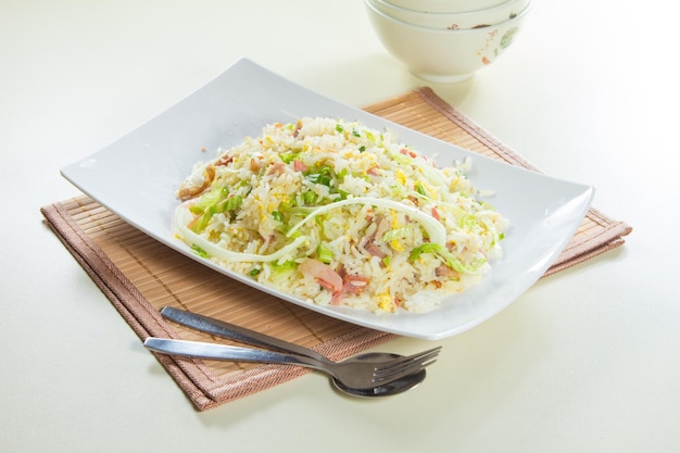 Fried rice with lettuce  pork and egg