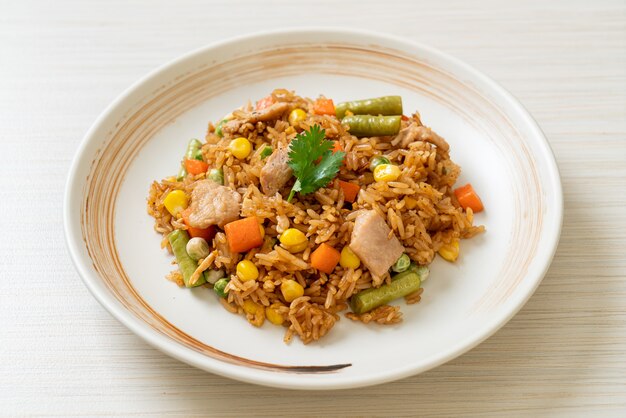 fried rice with pork and vegetable