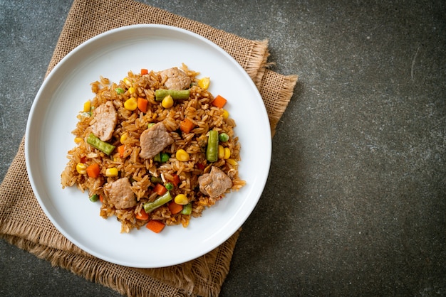 fried rice with pork and vegetable