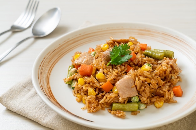 fried rice with pork and vegetable