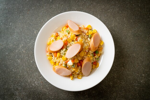 fried rice with sausage and mixed vegetable