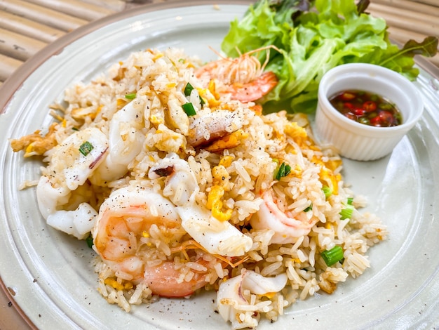 Fried rice with shrimps on plate