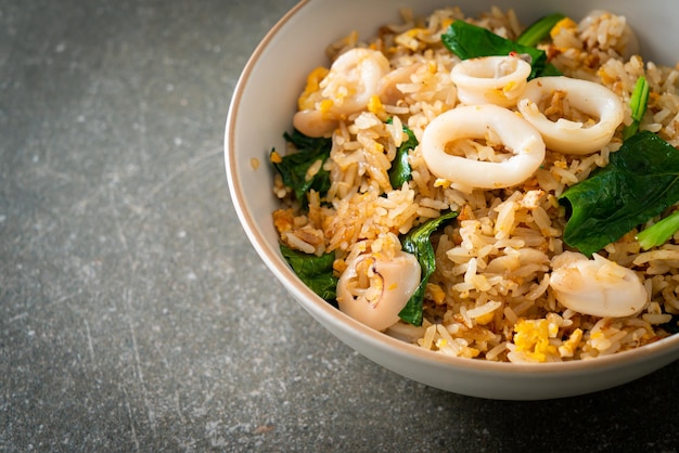 Fried rice with squid or octopus
