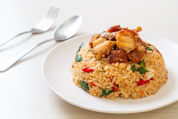 fried rice with Thai basil and crispy belly pork