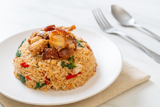 fried rice with Thai basil and crispy belly pork
