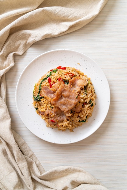 Fried rice with thai basil and pork - thai food style