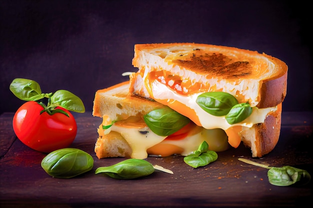 치즈와 토마토를 곁들인 튀긴 샌드위치 Generative AI Generative AI