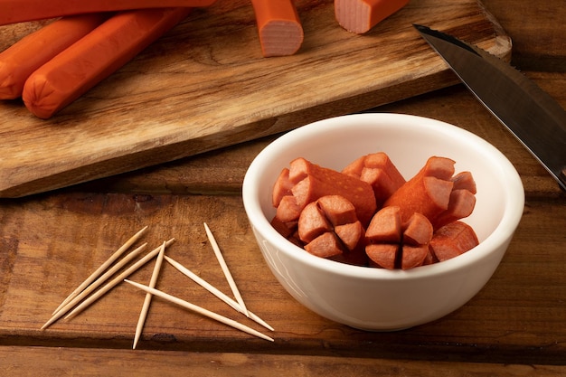 Fried sausage in a bowl