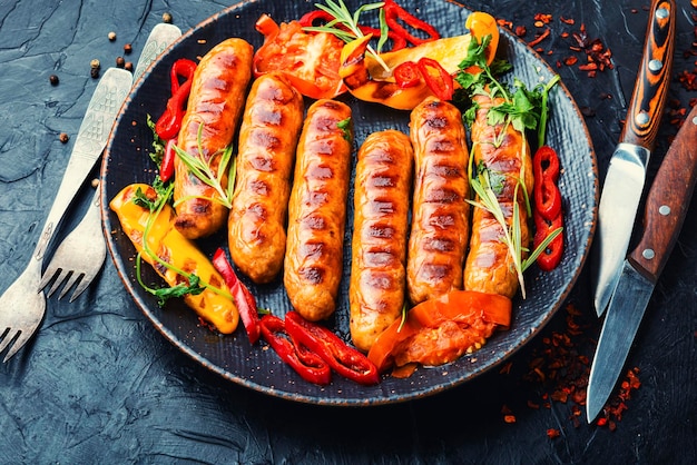 Fried sausages with bell pepper