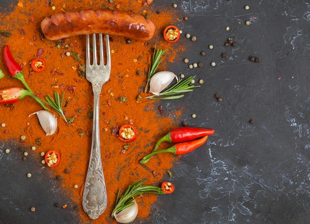 Fried sausages with hot pepper and spices.