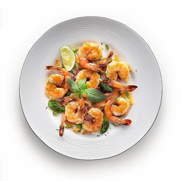 Fried shrimp on a plate isolate on a white background Generative AI