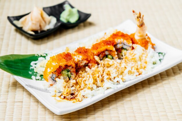 Fried shrimp or prawn tempura sushi