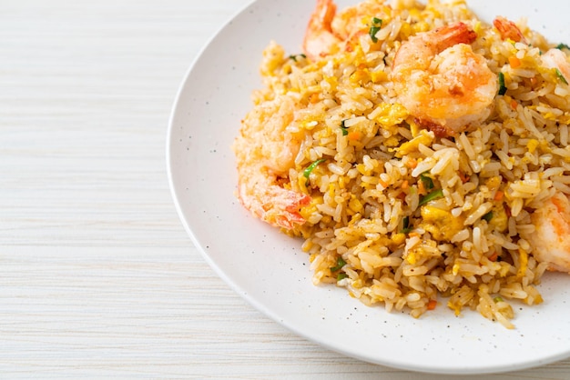 Fried shrimps fried rice on plate