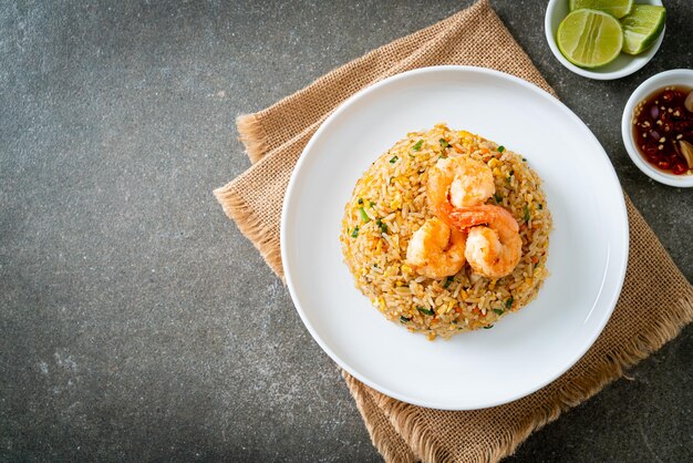 Fried shrimps fried rice on plate