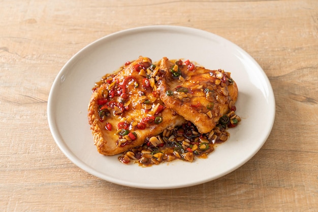 Fried Snapper Belly with Spicy Garlic Soy Sauce