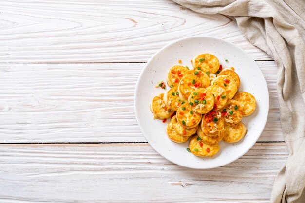 fried soft  egg tofu with garlic