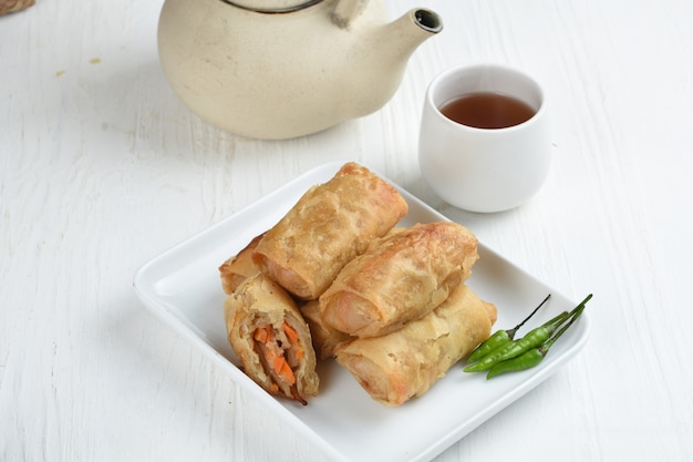 fried spring rolls or lumpia goreng on white background