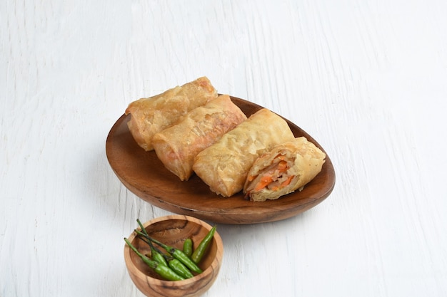 fried spring rolls or lumpia goreng on white background