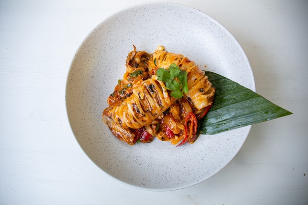 Photo fried squid with salted egg yolk popular thai food