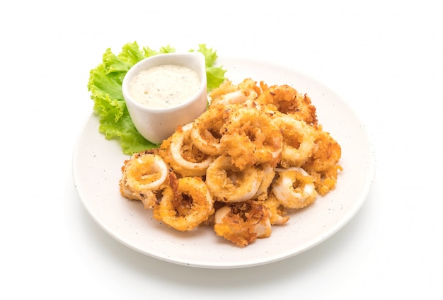 fried squids or octopus (calamari) with sauce