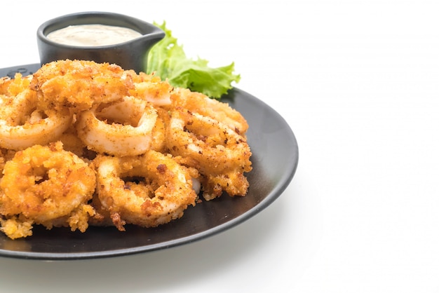 fried squids or octopus (calamari) with sauce