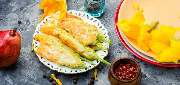 Fried stuffed zucchini flowers