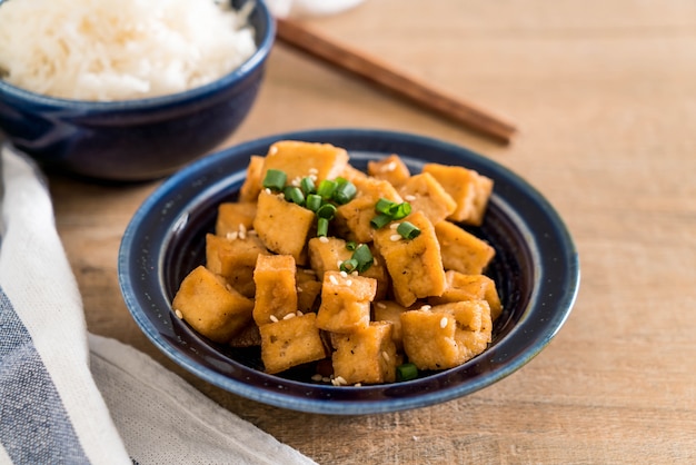 Fried Tofu in a bowl with sesame