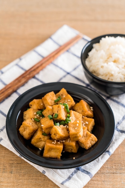 Fried Tofu in a bowl with sesame