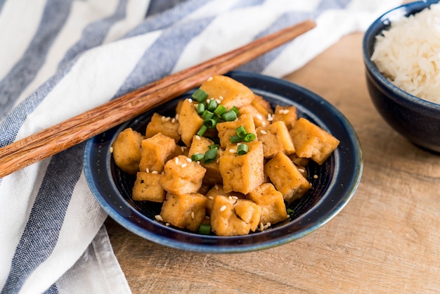 Fried Tofu in a bowl with sesame