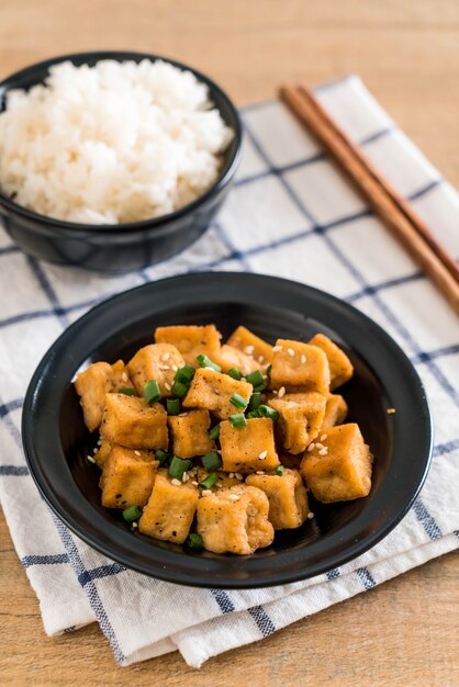 Fried Tofu in a bowl with sesame