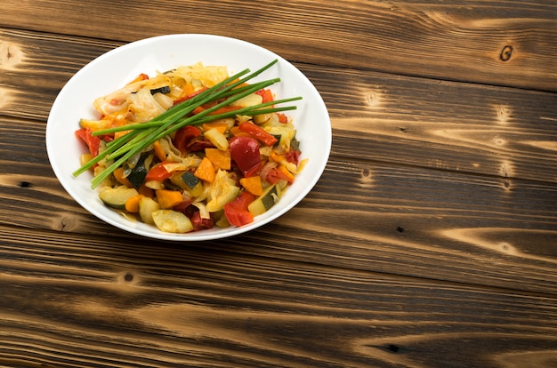 Fried vegetable mix on a plate