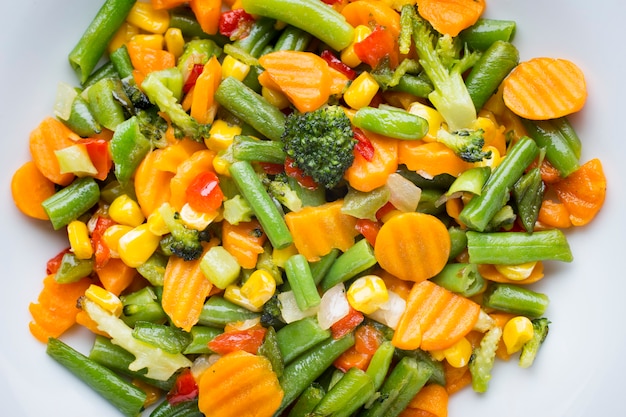 Fried vegetables  in a white plate.