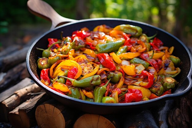 Photo fried vegetables with sauce on pan