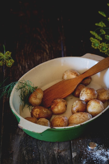 Fried young potatoes