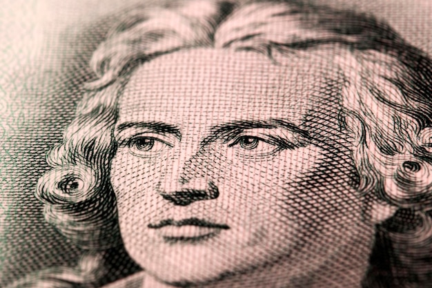 フリードリッヒ・フォン・シラー 旧ドイツ貨幣マークのクローズアップ肖像画