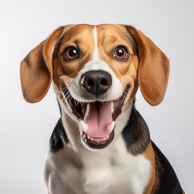 Friend Portrait of funny active pet cute dog Beagle posing isolated over white studio background