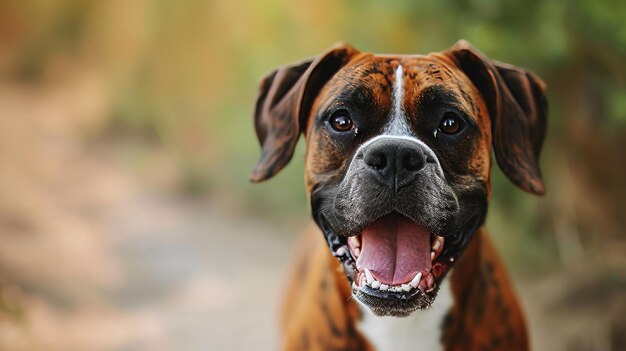 A friendly Boxer dog with a cheerful grin symbolizing exuberance and affection AI generated illustration